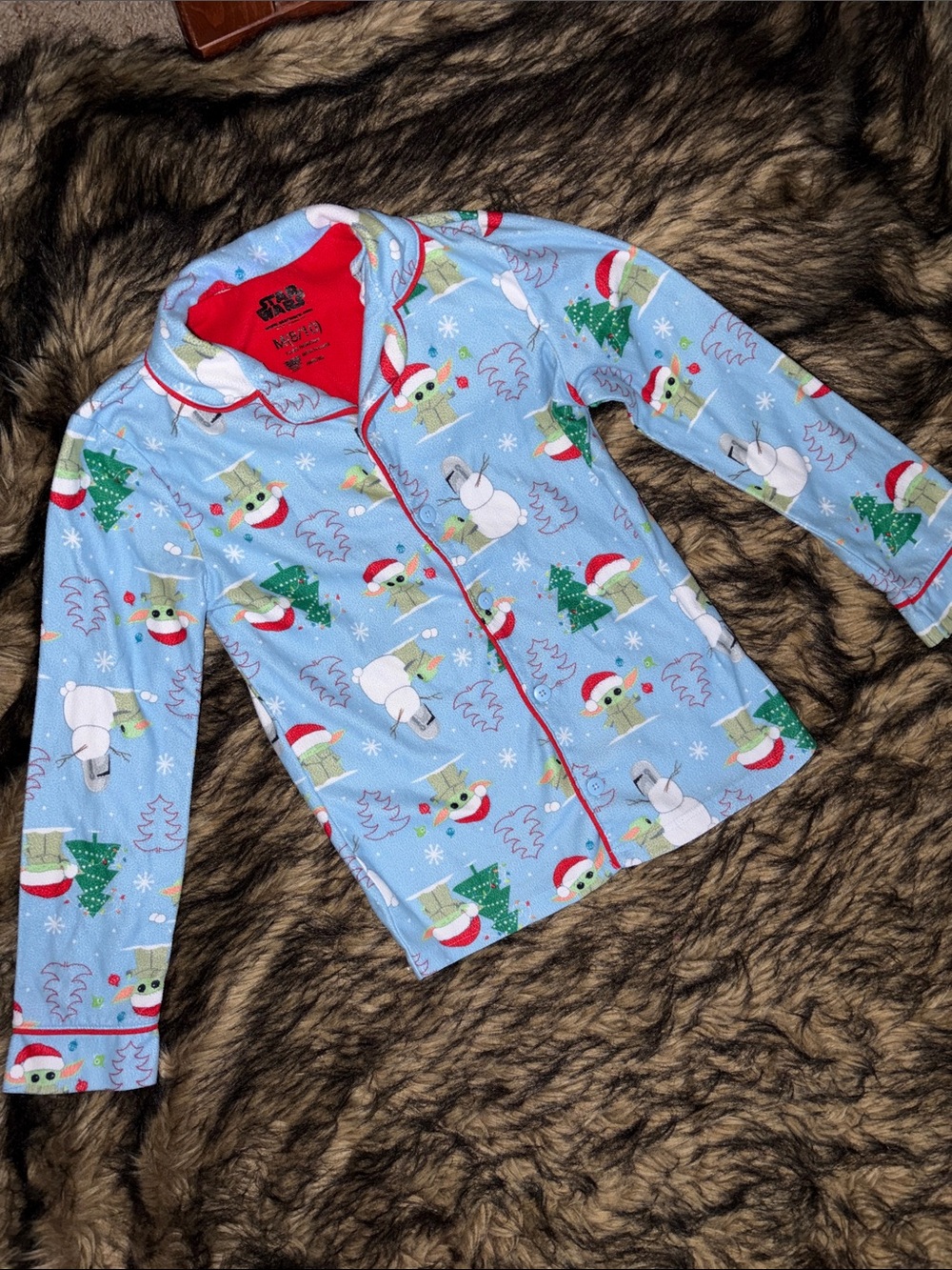 STAR WARS BABY YODA~BLUE FLANNEL PAJAMA TOP~CHRISTMAS PJS~UNISEX SIZE M 8/10